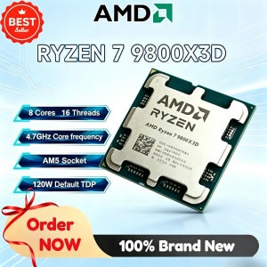 100% 새 상품 AMD 라이젠 7 9800X3D 8코어 16스레드 4.7GHz R7 9800X3D DDR5 소켓 AM5 4NM L3=96M 프로세서 120W