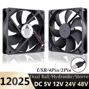 Gdstime 120mm USB PC 팬 5V 12V 24V 48V 12cm DC 브러시리스 쿨링 팬 12025 2PIN 3PIN 4PIN 볼 컴퓨터 케이스 팬 방수 팬