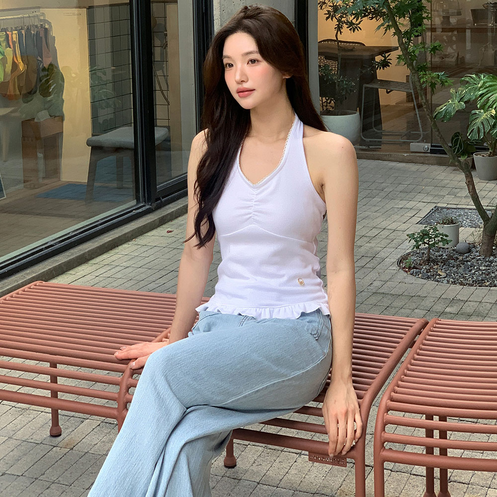 [로트르드민] Halter Frill Sleeveless White Top