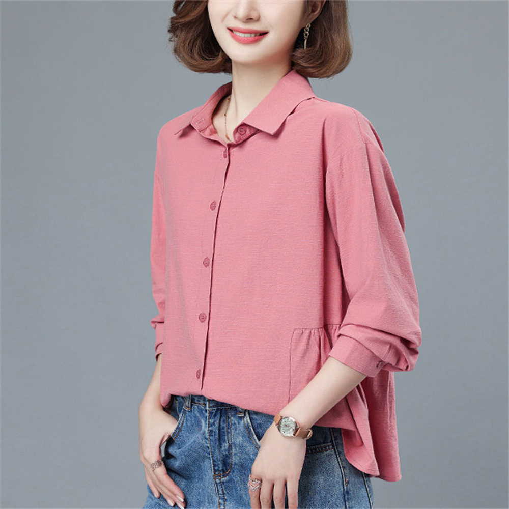 TKX 셔츠 여성 캐주얼 버튼업 오버핏 코튼 가을 겨울 직장인룩 블라우스 K37 핑크 XL