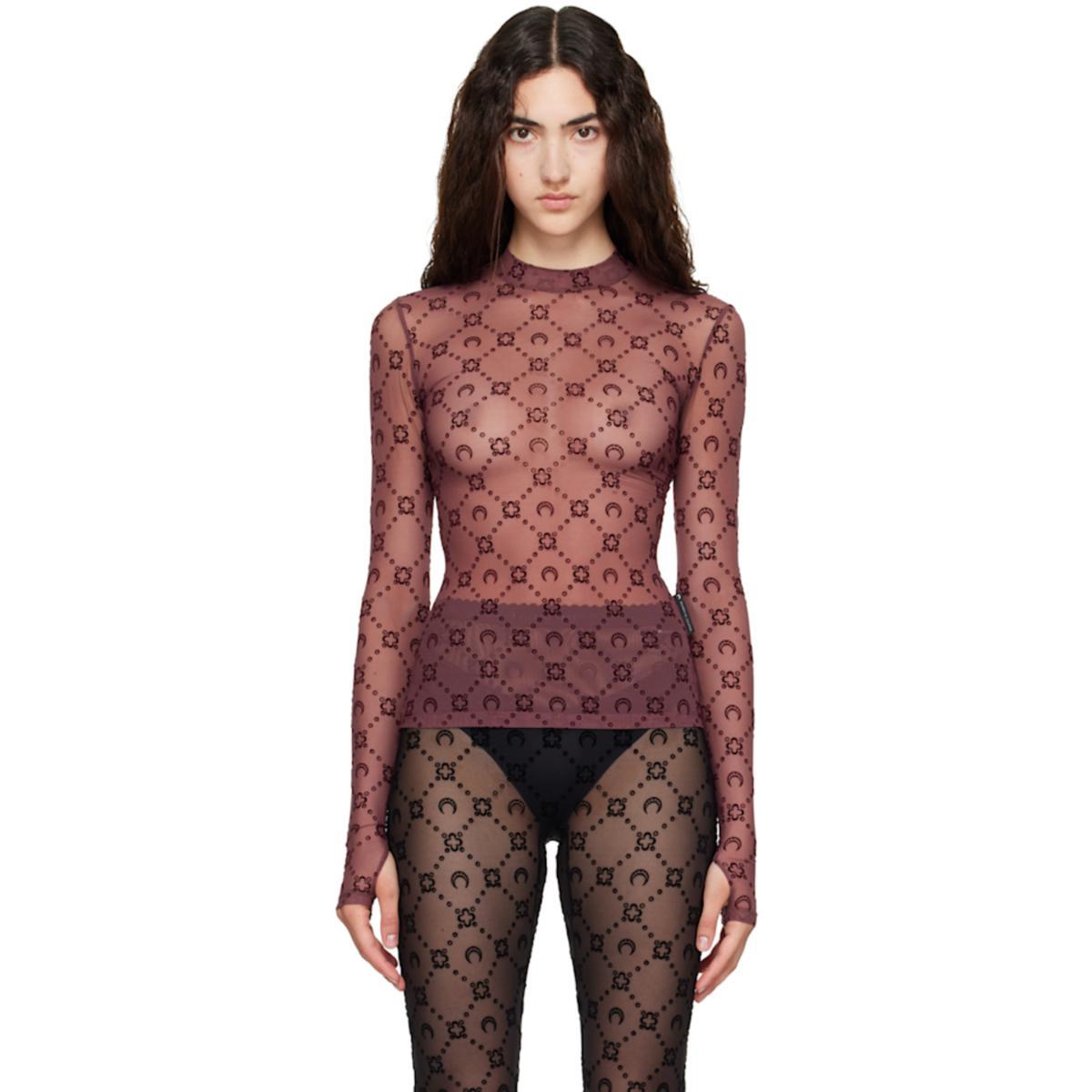마린 세르 Burgundy Moonogram Flock LS Highneck Top 261020F099005