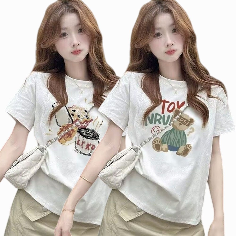 반팔티 반팔 블라우스 그래픽 프린트 루즈핏 캐주얼 티셔츠
