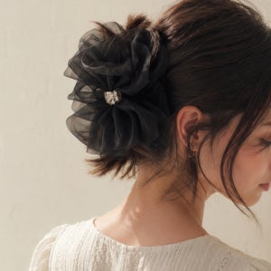 [라코하] Belle Crystal Organza Hair Claw 크리스탈 오간자 리본 헤어집게핀 RA_HCC09