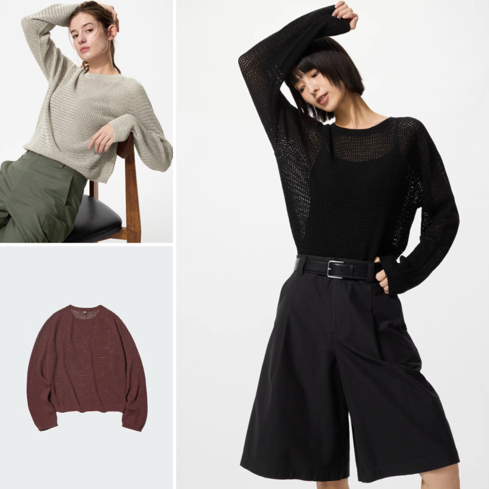 유니클로 3D 메쉬 크루넥 스웨터 [26SS] 봄 여름 시스루 긴팔 데일리 시원한 니트  XS  LIGHT GRAY