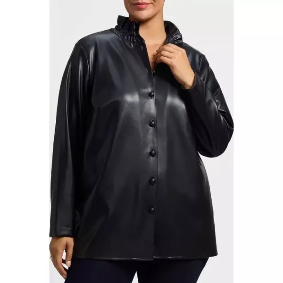 폭스croft 여성 가죽 자켓 Carolina Faux Leather Button-Up 셔츠 864414