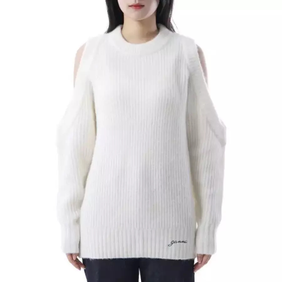[가니] 청키 소프트 울 오픈 숄더 풀오버 스웨터 157709640