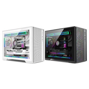 파워 트레인 펑잉 글래스 사이드 패널 오션 뷰 MATX 데스크탑 게이밍 PC 케이스 (타입-C 및 360mm 수냉식)