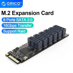 ORICO M.2 NVME to SATA3.0 어댑터 카드, PCIe Gen3 SATA 3.0 16G 확장 카드, PC 컴퓨터 확장 지지대 RAID용, 6 포트