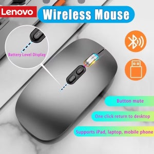 레노버 무선 마우스 초박형 3가지 모드 2.4G USB 및 2개의 블루투스 전원 디스플레이 인체공학적 충전식 무소음 마우스(PC 노트북용)