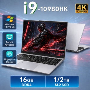 15.6인치 윈도우 11 프로 노트북 인텔 코어 i9-10980HK 16GB 램 1TB SSD 오피스 게이머 스터디 노트북 컴퓨터 PC