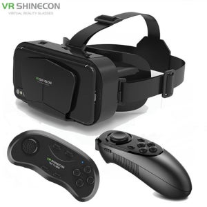 VR SHINECON G10 대형 스크린 안경 3D 가상 현실 박스 구글 카드보드 헬멧 4.7-7인치 스마트폰용 조이스틱 포함