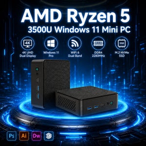새로운 미니 PC AMD Ryzen 5 3500U 32GB 램 2TB SSD 데스크탑 게이밍 사무용 미니 컴퓨터 윈도우 11 WIFI5 듀얼 4K 디스플레이 TYPE-C