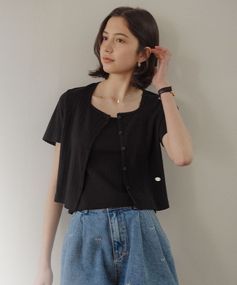 TILL I DIE Sleeveless set half sleeve eyelet cardigan_Bla 1263610