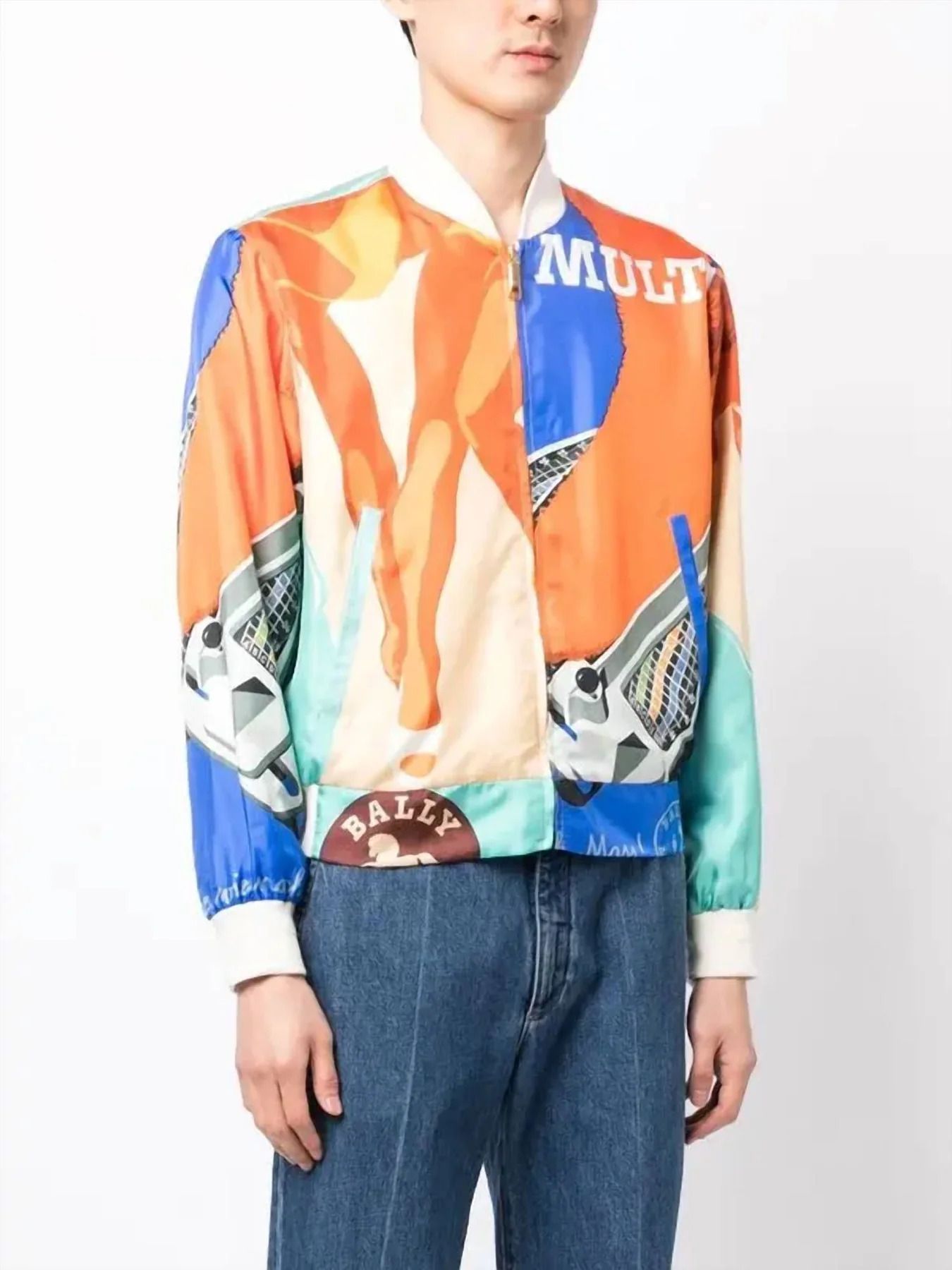 발리 멀티컬러 실크 그래픽 프린트 봄버 재킷 자켓 silk graphic print bomber jacket in multicolor 8844074287164 156064565