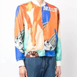 발리 멀티컬러 실크 그래픽 프린트 봄버 재킷 자켓 silk graphic print bomber jacket in multicolor 8844074287164 156064565