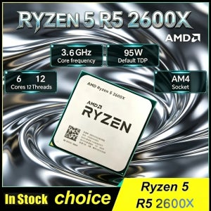 AMD 스피디 베스트셀러 라이젠 5 2600X 데스크탑 게이밍 CPU, 6코어 12스레드, 3.6GHz, 95W, 소켓 AM4, 소매 패키지 없음