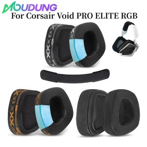 MOUDUNG 교체 인쇄 된 얼음 실크 패브릭 Corsair Void PRO ELITE RGB 무선 게임용 헤드셋 용 메모리 폼 이어 쿠션