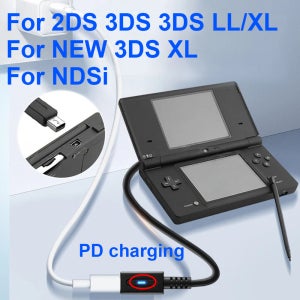 NDSi 3DS LL 컨트롤러용 PD USB C 케이블, PD 충전 어댑터 타입 C 케이블(LED 변환 코드 포함), 3DS 게임 콘솔 전원 케이블