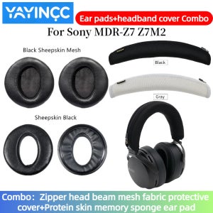 YAYINCC 교체용 이어 패드 + 지퍼 헤드밴드 커버 콤보 소니 MDR-Z7 Z7M2 헤드셋 헤드폰 귀마개 이어패드 커버 컵