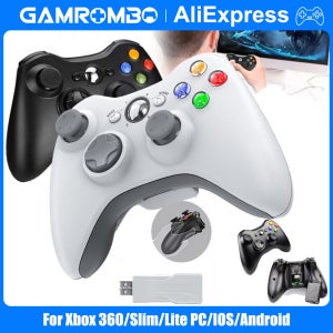 Xbox 360/Slim/PC 콘솔용 GAMROMBO 게임 컨트롤러 무선/유선 게임패드(인체공학적 그립 업그레이드된 드리프트 없는 게임 조이스틱 포함)