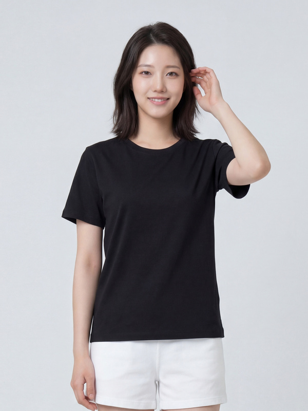 베이직하우스 플러스 면20수 레귤러핏 라운드 반팔티