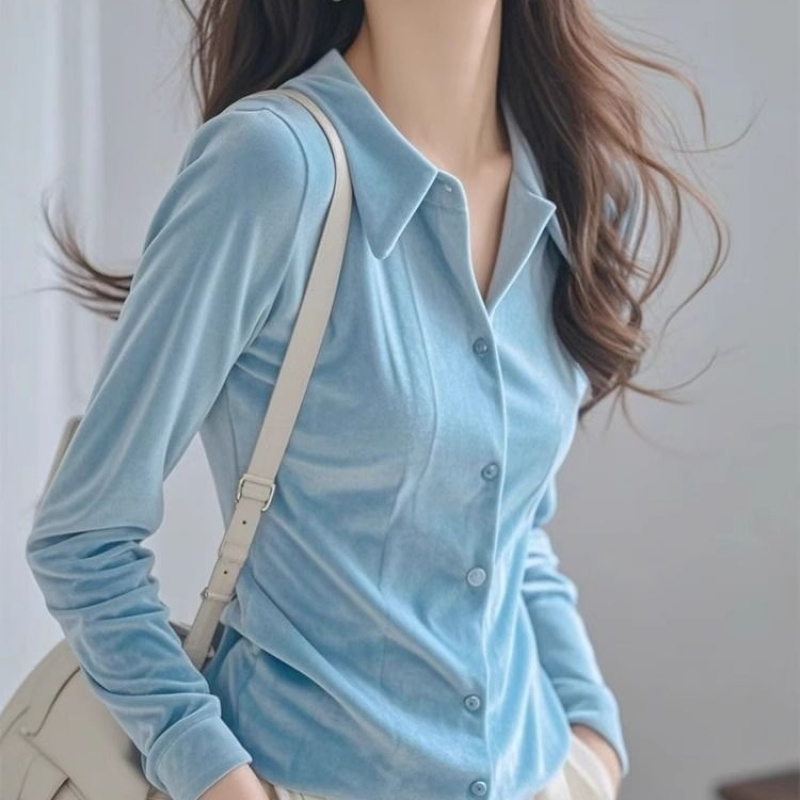 벨벳 셔츠 여자 가을 루즈핏 긴팔 상의