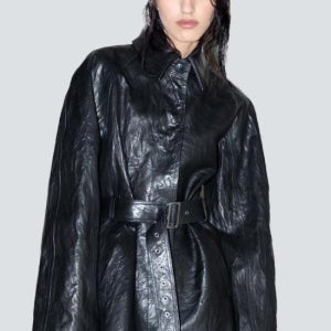 요바나 마르코비치 블랙 가죽 롱 코트