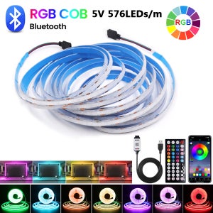 5V 576LED/m RGB COB LED 스트립 라이트 블루투스 앱 제어 44키 리모컨 USB 전원 플렉스 로프 다채로운 소프트 램프 접착 테이프