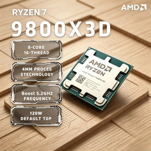 AMD 라이젠 7 9800X3D 8코어 16스레드 Zen5 4nm 4.7-5.2GHz AM5 104MB 3D V-캐시 120W DDR5 게이밍 데스크탑 프로세서 울트라 패스트 X