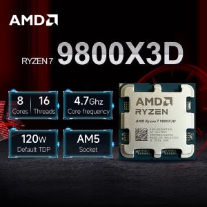 AMD Ryzen 7 9800X3D L3=96M 4NM DDR5 4.7GHz 8코어 16스레드 R7 9800X3D 프로세서 120W 게이밍 CPU 소켓 AM5 쿨러 미포함