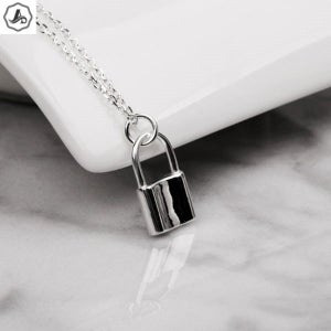 애슬릿 925 체인 목걸이 은 심플 미니 자물쇠 드롭 팬던트