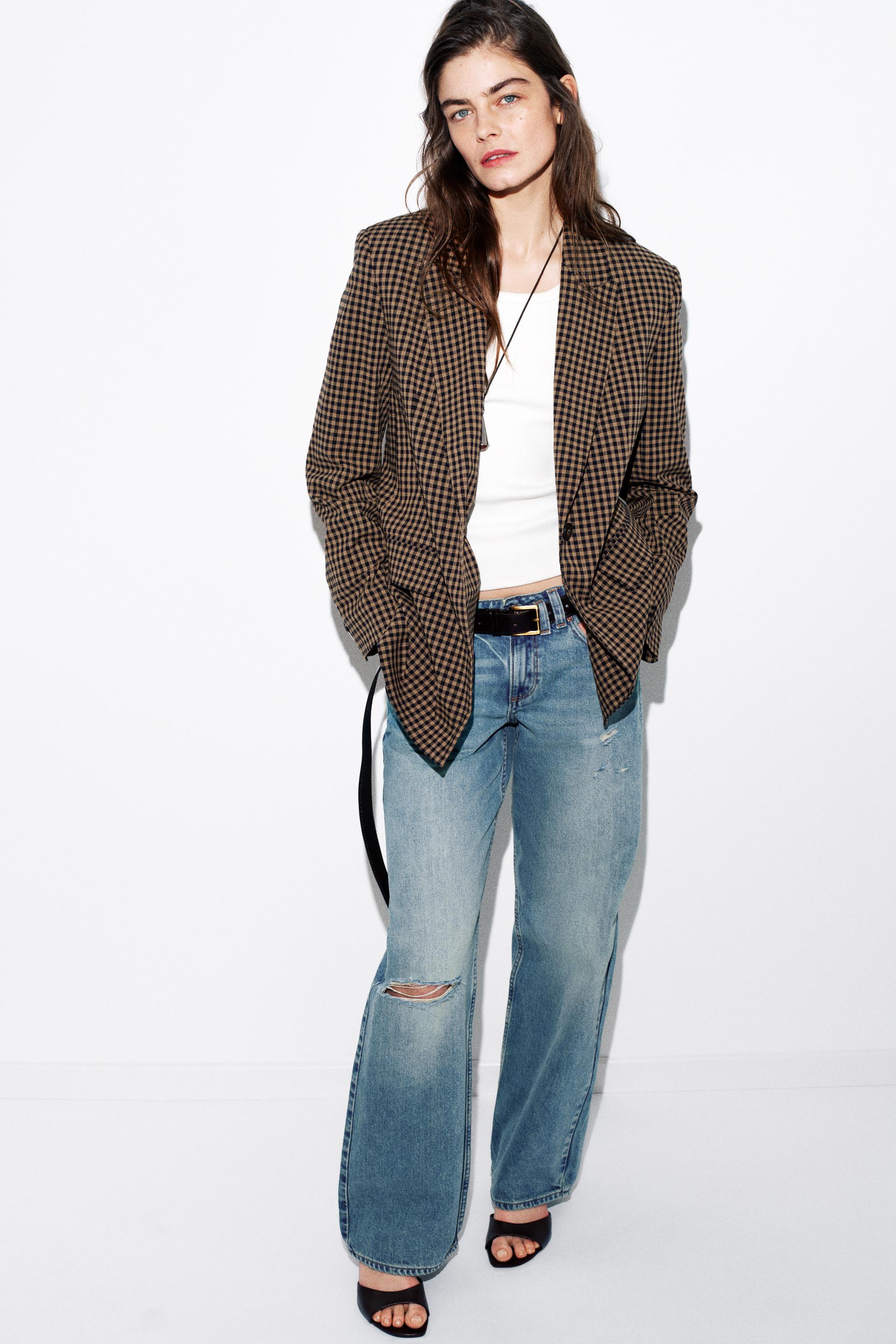 자라 오버사이즈 비시 체크 블레이저 - 베이지-브라운 2458 633 083