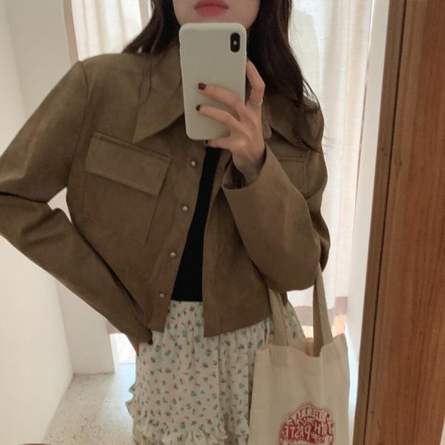 제이0 벨루어 카라 긴팔 크롭 자켓