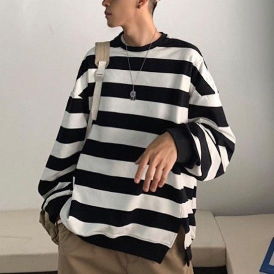 스트라이프티셔츠 여성상의 이너티셔츠 긴팔티 기본티 셔츠 여성 검정티 여자상의 흰색
