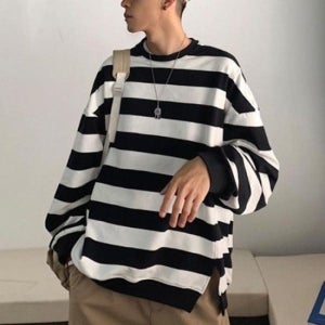 스트라이프티셔츠 여성상의 이너티셔츠 긴팔티 기본티 셔츠 여성 검정티 여자상의 흰색