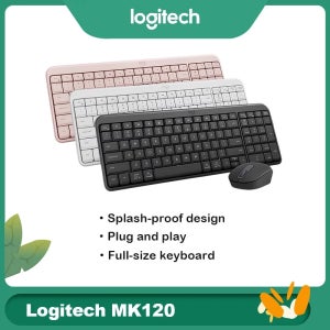로지텍 MK120 유선 키보드 마우스 콤보 풀 사이즈 USB 플러그 앤 플레이 블랙 데스크탑 세트 (가정 및 사무실용)