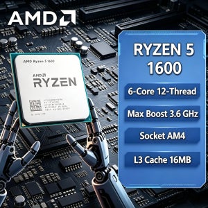 AMD Ryzen 5 1600 데스크탑 게이밍 CPU 3.2GHz 6코어 12스레드 65W 소켓 AM4 프로세서 (패키지 미포함) R5 1600 2026 에디션 고속