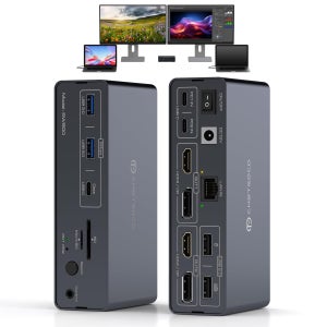디스플레이링크를 지원하는 USB C KVM 스위치 도킹 스테이션, 2/3 모니터용, 1/2 노트북/맥북용, 14-in-1/19-in-1 썬더볼트 도킹 스테이션