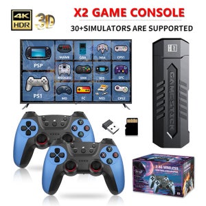 X2 게임 스틱 256G 60000+ 4K HD 비디오 게임 콘솔 무선 컨트롤러 2.4G 더블 무선 컨트롤러 게임 스틱 (N64/PSP용)