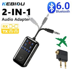 KEBIDU 블루투스 6.0 오디오 듀얼 수신기 송신기 2 in 1 음악 무선 어댑터 자동차 비행기 용 3.5mm AUX HiFi 스테레오 사운드