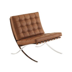 Knoll [국내재고] 바르셀로나 - 가죽 암체어 - 버전: 바르셀로나 릴렉스 체어 / 크롬 프레임 / Upholstery: 베네치아 가죽 | 꼬냑 (06) 164004791586