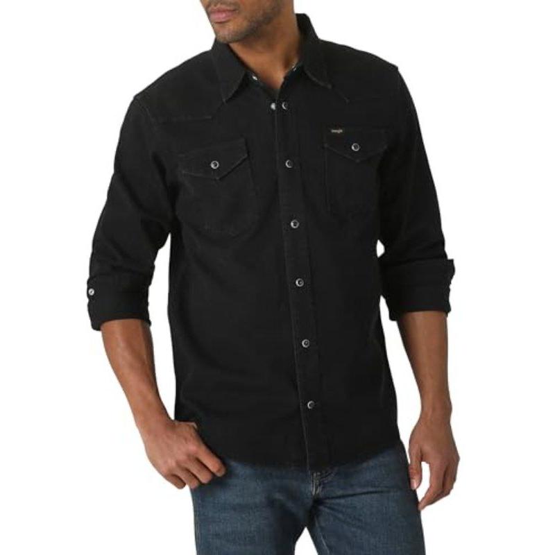 랭글러 WRANGLER 아이코닉 데님 워싱 레귤러핏 스냅 청셔츠 남방  Black Denim  Small