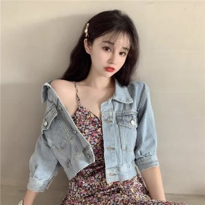 세미크롭 데님 트러커 청자켓