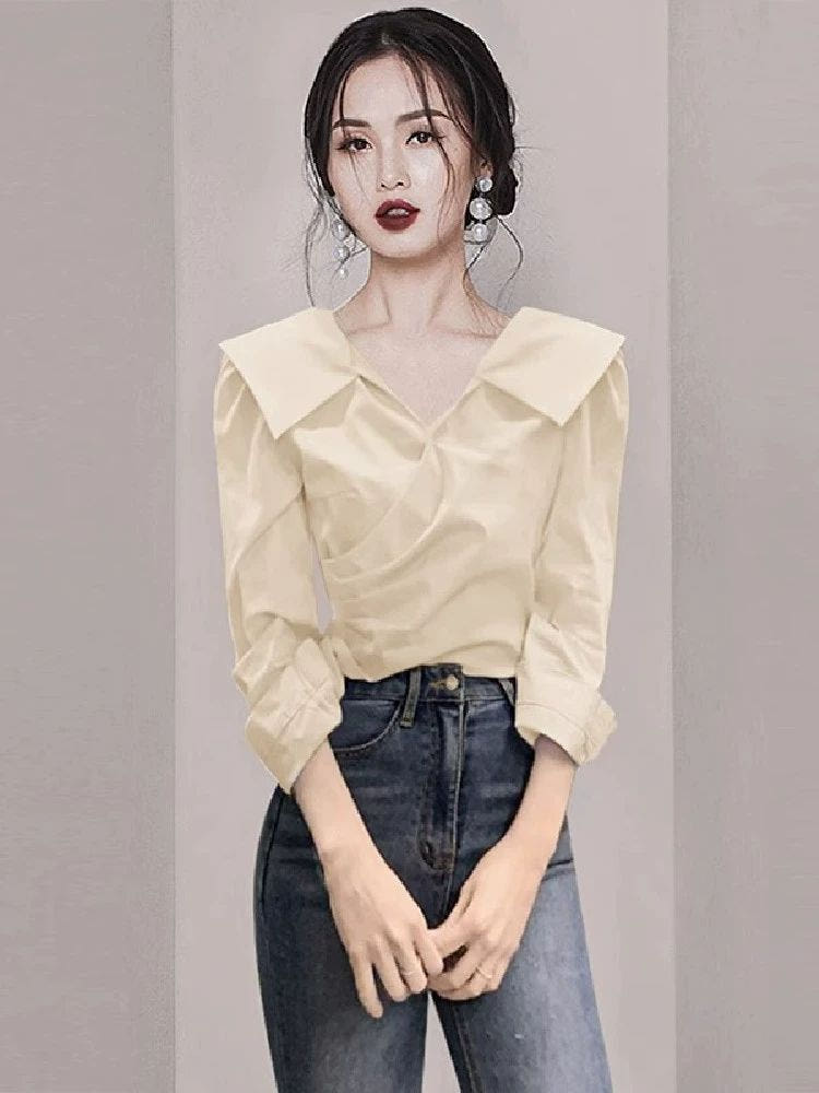 드레이프 랩 블라우스 셔츠