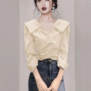 드레이프 랩 블라우스 셔츠