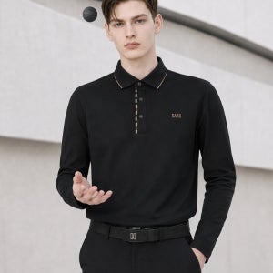 [닥스 골프] [ONLINE EXCLUSIVE] 블랙 하우스체크 포인트 카라 티셔츠 DGTS6C901BK