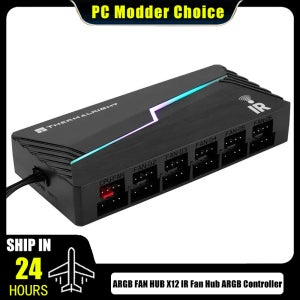 써멀라이트 ARGB 및 팬 허브 X12 IR 블랙, 12포트 3핀 ARGB + 4핀 PWM 2 in 1 온도 조절 리모컨 포함