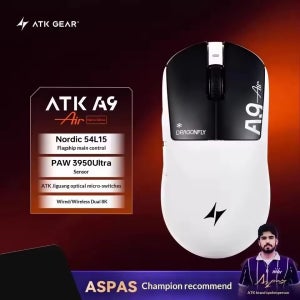 ATK A9 Air Ultimate 무선 게이밍 마우스 트라이 모델 듀얼 8KHz PAW3950UItra 42000DPI 750IPS 53g 경량 인체공학적 E-스포츠