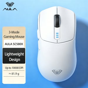 AULA SC580X 마우스, 10000 DPI, 1000Hz, 500mAh, 3가지 모드(2.4Hz/BT/무선), 인체공학적 마우스, Dota 2/Valorant/CSGO에 적합