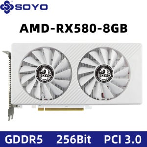 그래픽 카드 SOYO 새로운 AMD Radeon RX580 8G GDDR5 메모리 256Bit PCIE3.0x16 데스크탑 컴퓨터용 게임용 GPU 카드 RX580